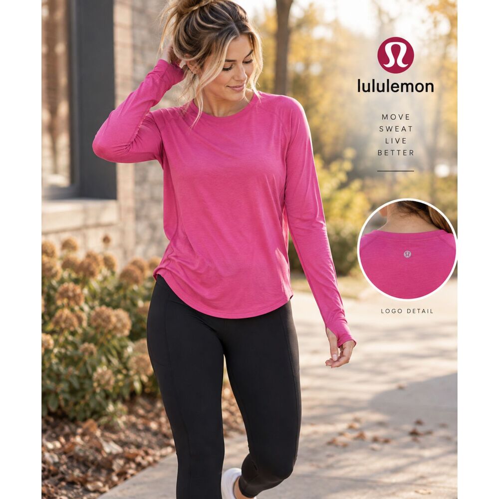 Lululemon Women’s Bright Pink Long Sleeve Athletic Top Size 12 Relaxed Fit